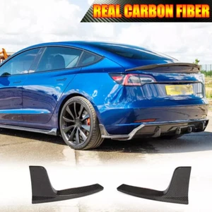 Apto para Tesla Model 3 2016-2022 divisor trasero de carbono real patos aletas - Imagen 1 de 14