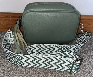 Borse In Pelle Italian Leather Sage Green Messenger Camera Cross Body Bag •NEW• - Picture 1 of 14