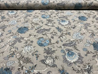 FOY & CO "Buchara"" Blumenmuster 100 % Leinenstoff in Greywash Vorhänge Polster Handwerk"