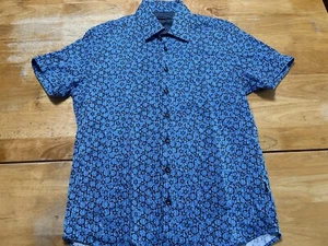 Stone Rose Small Blue Geometric Short Sleeve Button Up Shirt A14 - Picture 1 of 6