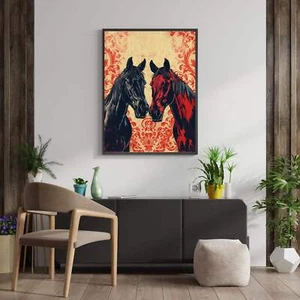 2 Horses Canvas Art framed canvas equine wallart - Picture 1 of 18