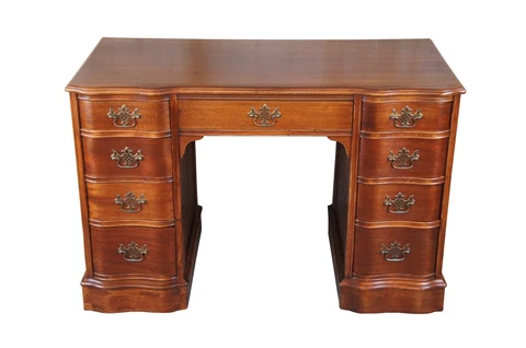 Antique Chippendale Mahogany Library Serpentine Kneehole Writing Desk 44" Cover