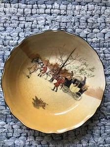 Royal Doulton Vintage Bowl Horses Carriage Game Cart 24cm Painted Rare Deep Dish - Picture 1 of 9