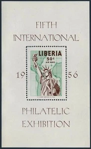 Liberia C103, montado sin montar o nunca montado Michel 497 bl.9. Estampilla EXPO 1956. Mapa, Estatua de la Libertad. - Imagen 1 de 1
