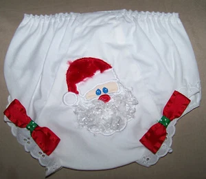 Girls White Double Seat Eyelet Panty Cotton Blend Sz 1 Santa Claus XMAS NWOT - Picture 1 of 2