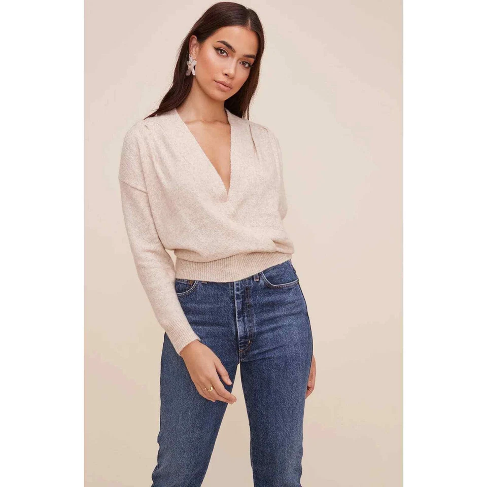 ASTR The Label Pointelle Wrap Front Cream Sweater – Size M – with Tags
