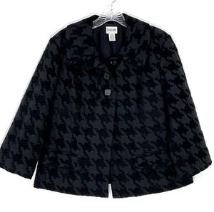 Chico's Blazer Women M Black Textured Buttons Lined Pocket Jacket Career Church - Picture 1 of 10