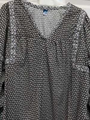  Top Mujer L Negro Blanco Floral 3/4. Manga Boho Campesino Antiguo Azul Marino Cuello en V Foto 1 de 4