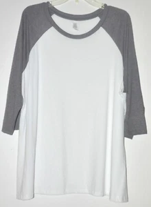 Camiseta de béisbol para mujer Raglan blanca y gris de punto suave talla 3XL NUEVA SIN ETIQUETAS - Imagen 1 de 3