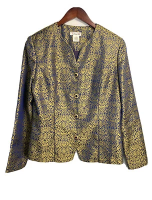 Chaqueta Blazer Vintage Talbots Mujer Iridiscente Dorado Azul Cuello en V Talla 12 Foto 1 de 3
