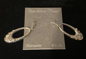 NEW Genuine MARCASITE Silver Plated Stretch H Earrings $55 NWT Thailand 1.5” - Picture 1 of 9