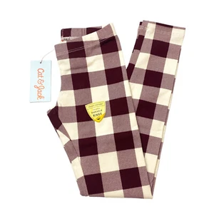 Cat & Jack Girls Size S 6/6X Slim Pull On Leggings Plaid Cream/Burgundy - Picture 1 of 10
