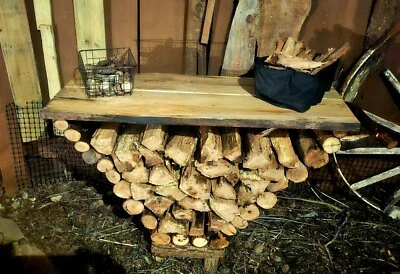 Estante/carrito/portador/almacenamiento de leña decorativo artesanal en forma de V; tapa de sicómoro Foto 1 de 4