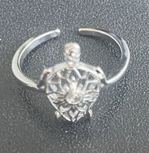Filigree Turtle Flower Silver Toe Ring Midi Ring Adjustable + Gift Box - Picture 1 of 6