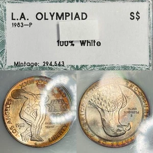 1983-P $1 LA Olympiad Silver Commem Dollar, *Ungraded* PCI Holder, Rainbow Toned - Picture 1 of 10