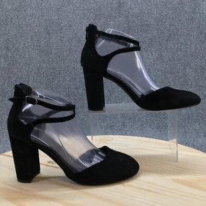 Bleecker & Bond Heels Womens 9.5 M Lora Ankle Strap Black Leather Block Heels - Picture 1 of 17