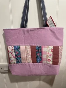Handmade Lilac denim striped – shoulder tote bag - Picture 1 of 3