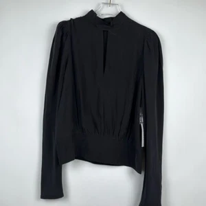 FRAME Satin Kyhle Key Hole Opening High Neck Black Long Sleeve Silk Blouse M - Picture 1 of 10