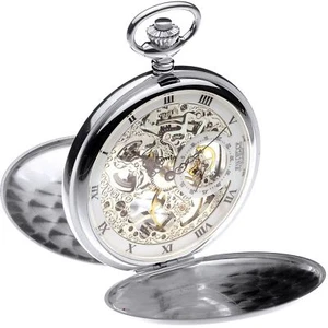Reloj Bolsillo Plata Esqueleto Completo Cazador 17 Joyas Movimiento Mecánico - Imagen 1 de 3