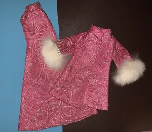 Vintage 1960s Barbie Clone Pink Silver White Fur Trim Metallic Dress Coat/Jacket - Picture 1 of 7