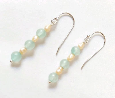 Orecchini pendenti in argento 925 con pietre avventurina e perle di acqua dolce  - Immagine 1 di 4