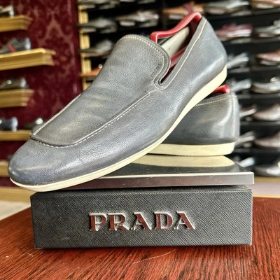 $890 Zapatos Mocasines de Cuero Prada Gris Para Hombres Talla 9 UK / 10 US Hechos en Italia Foto 1 de 4