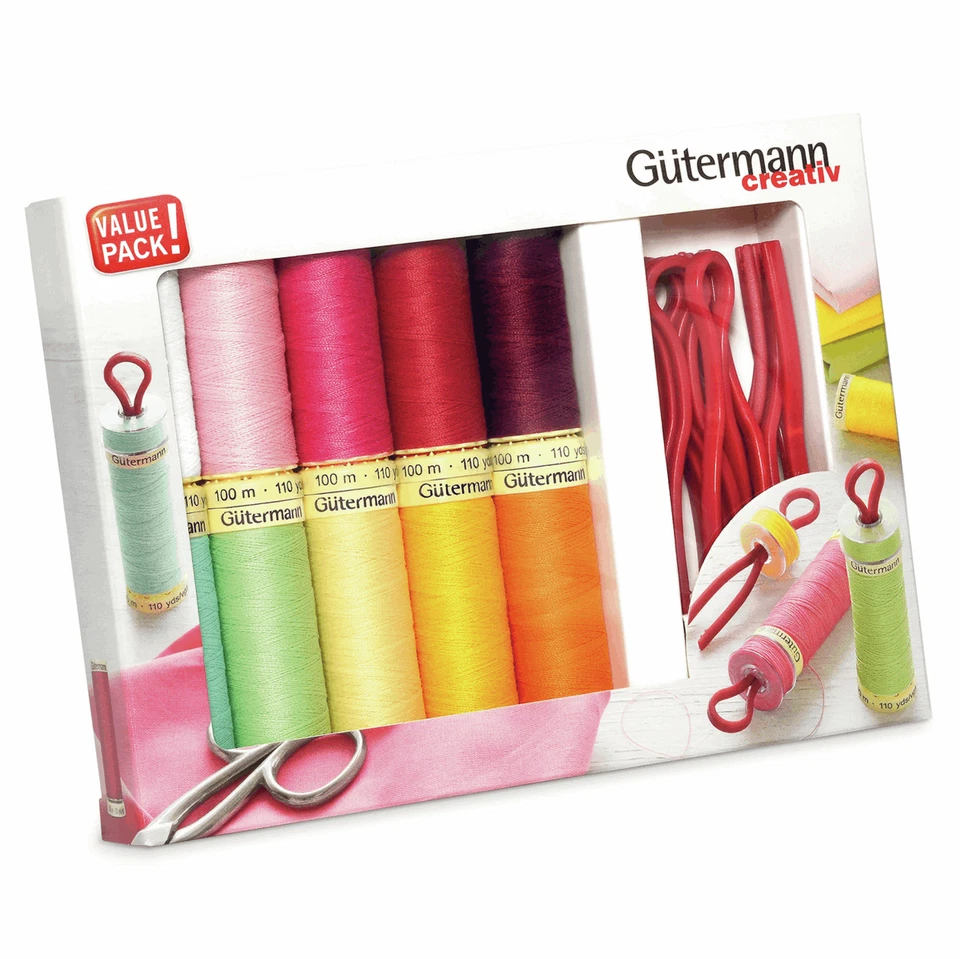 Gutermann Sew All Thread Set with 10 Bobbin Clips - 10 x 100m Reels - 734565 - Image 1 of 1