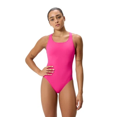 SPEEDO WOMENS SOLID POWERBACK SWIMSUIT.NEW ENDURANCE+ PINK SWIMMING COSTUME S26 - Image 1 of 4