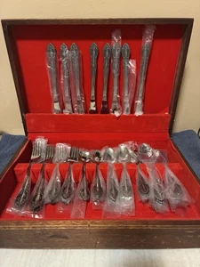 50 piece flatware japan stainless steel in box fancy with cutouts - Picture 1 of 15