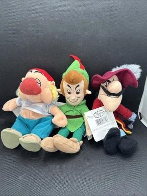 WALT DISNEY PETER PAN LOT OF 3 MINI BEAN BAG PLUSH TOYS SMEE CAPTAIN HOOK - Image 1 of 4
