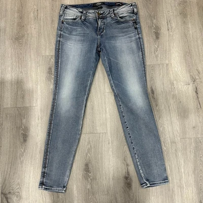 Pantalones de mezclilla Silver Jeans Co Aiko Mid súper ajustados para mujer W31 L31 lavado claro Foto 1 de 4