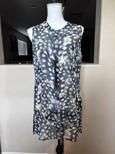 CAbi Avery Tunika Bluse abstrakt bunt transparent ärmellos Seitenschlitze Gr. M - Bild 1 von 6