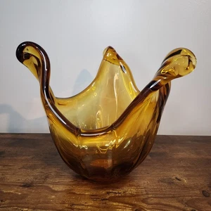 Authentic Freeform Murano Art Glass Centerpiece Bowl Amber Made in Italy - Picture 1 of 9