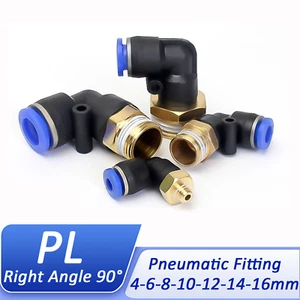 Male Elbow Angle 90° Stud Pneumatic Push In Fitting Air Water Pipe 4-6-8-10-12mm - Picture 1 of 32
