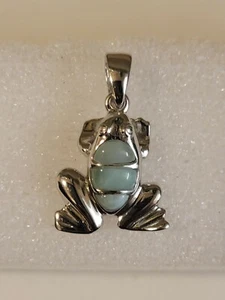 Sterling Silver Genuine Larimar Frog (Coqui) Pendant with silver chain Necklace - Picture 1 of 8