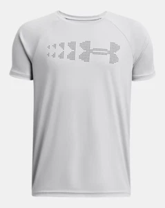 Under Armour Tech Stadium Lights Short Sleeve T-Shirt Boys YM Mod Gray Pullover - Picture 1 of 16