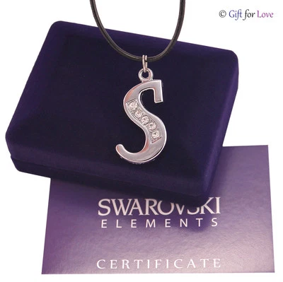 Collana argento Swarovski Element original lettera iniziale donna uomo cristallo - Immagine 1 di 3