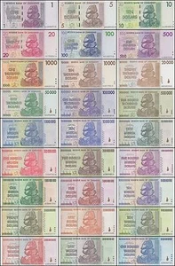Juego completo de billetes de Zimbabue 27 piezas unc nuevos 2007-2008 serie 100 billones todo nuevo - Imagen 1 de 8