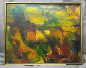 Antigua pintura al óleo modernista abstracta expresionista original firmada por artista vintage - Imagen 1 de 10