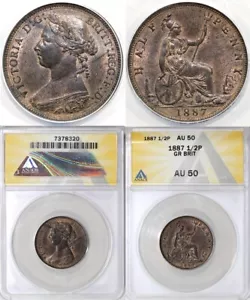 1887 1/2p Great Britain Half Penny ANACS AU 50 - Picture 1 of 5