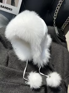 Women's Natural Real Fox Fur Hat Winter Raccoon Fur Warm Earflap Aviator Ski Cap - Picture 1 of 19