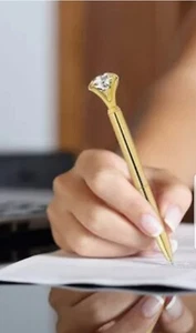 Gold Metal Diamond Ballpoint Pen Bridesmaid Gift Bridal Shower Party Business - Picture 1 of 5