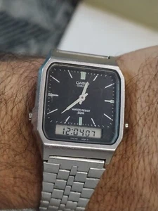 VINTAGE CASIO AQW-55 Ana/Digi mod 308 Black dial Working ALL ORIGINAL - Picture 1 of 8