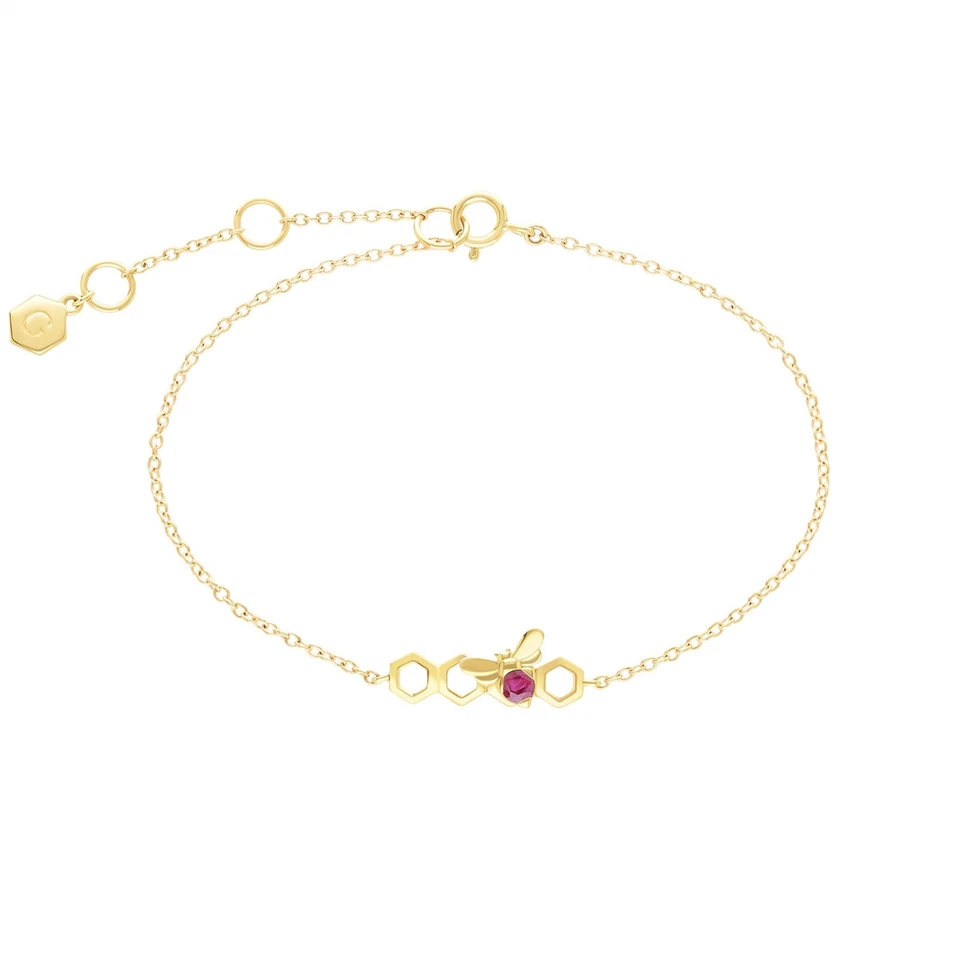Honeycomb Inspired Ruby Link Bracelet in 9ct Yellow Gold - Image 1 of 1