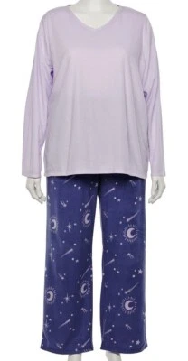 Sonoma Fleece Pajamas - V Neck Top - Lilac & Purple Moon/Stars - 2X - NEW/TAG - Image 1 of 4