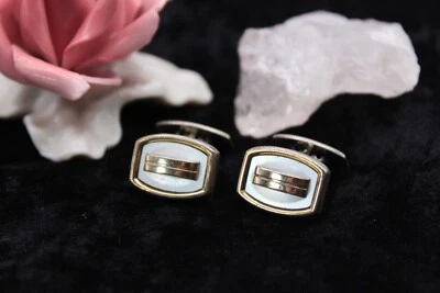 Manschettenknöpfe / Manschetten / Cuff vergoldend Rechtecke mit Perlmutt um 1930 - Bild 1 von 3