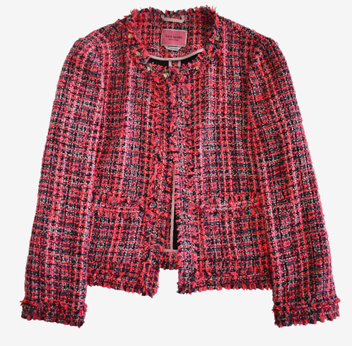 $448 Nuovo Autentico KATE SPADE Spade STUD Rosa MULTI TWEED Giacca Anteriore Aperta US 10
