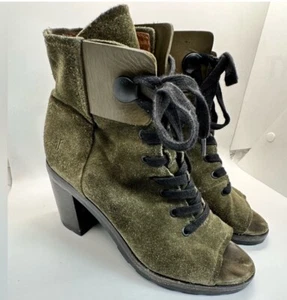 Botines con cordones Frye Danica Lug Combat Peep Toe talla 6 M gamuza verde oliva $358 - Imagen 1 de 10