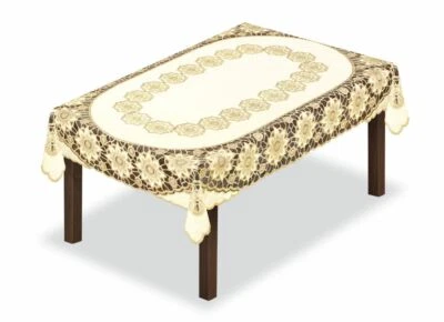 Tischdecke SPITZE cremefarbe/dunkel Gold Tischdecke mit Stickerei - Bild 1 von 3