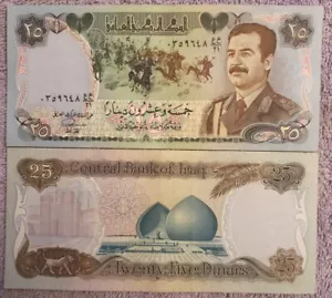 Iraq 25 Dinar 1986 Circulated Banknote Currency Money Note Bill Saddam Hussein - Picture 1 of 1